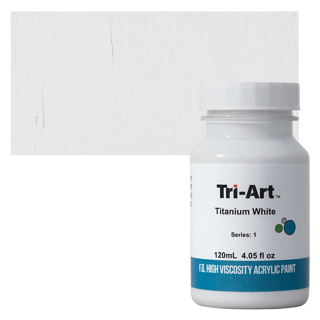 Open in modal - Tri-Art High Viscosity Artist Acrylic - Titanium White, 120 ml jar and swatch