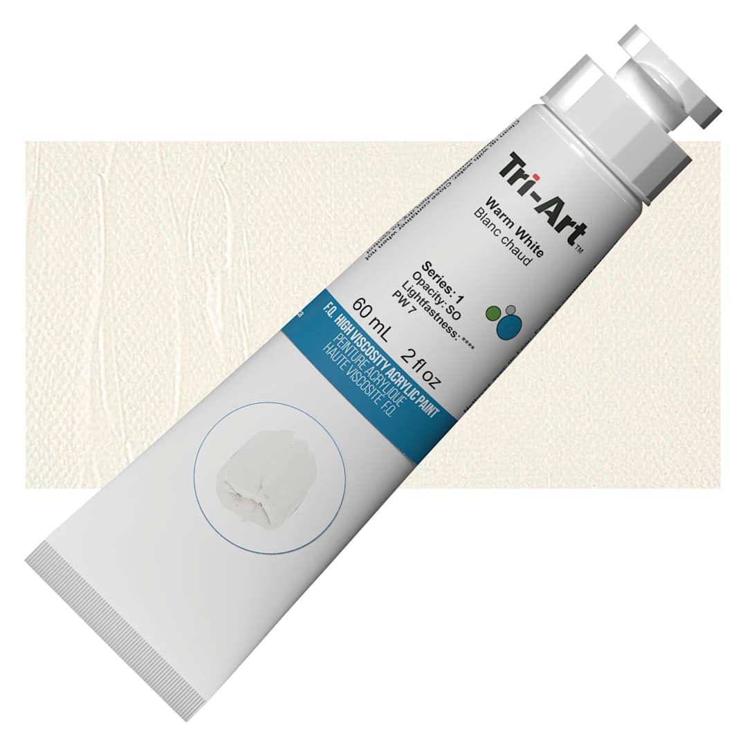 Open in modal - Tri-Art High Viscosity Artist Acrylic - Warm White, 60 ml tube and swatch