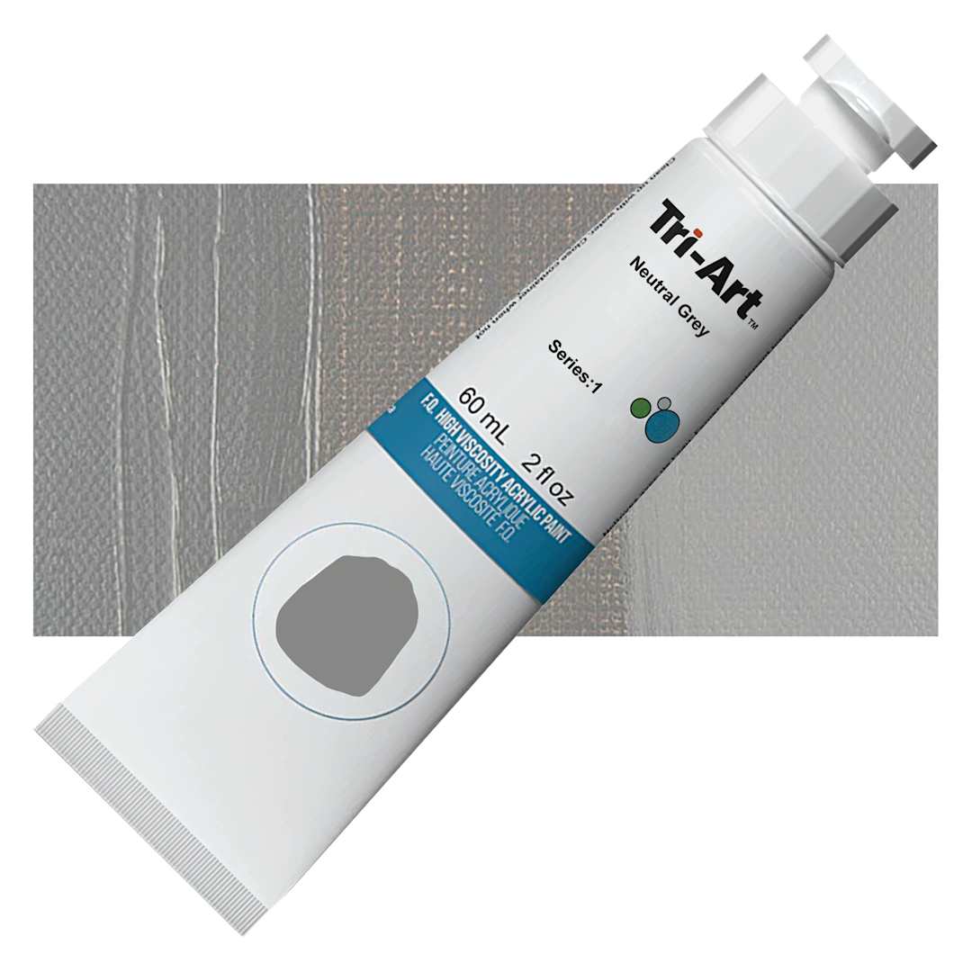 Open in modal - Tri-Art High Viscosity Artist Acrylic - Neutral Gray, 60 ml tube and swatch