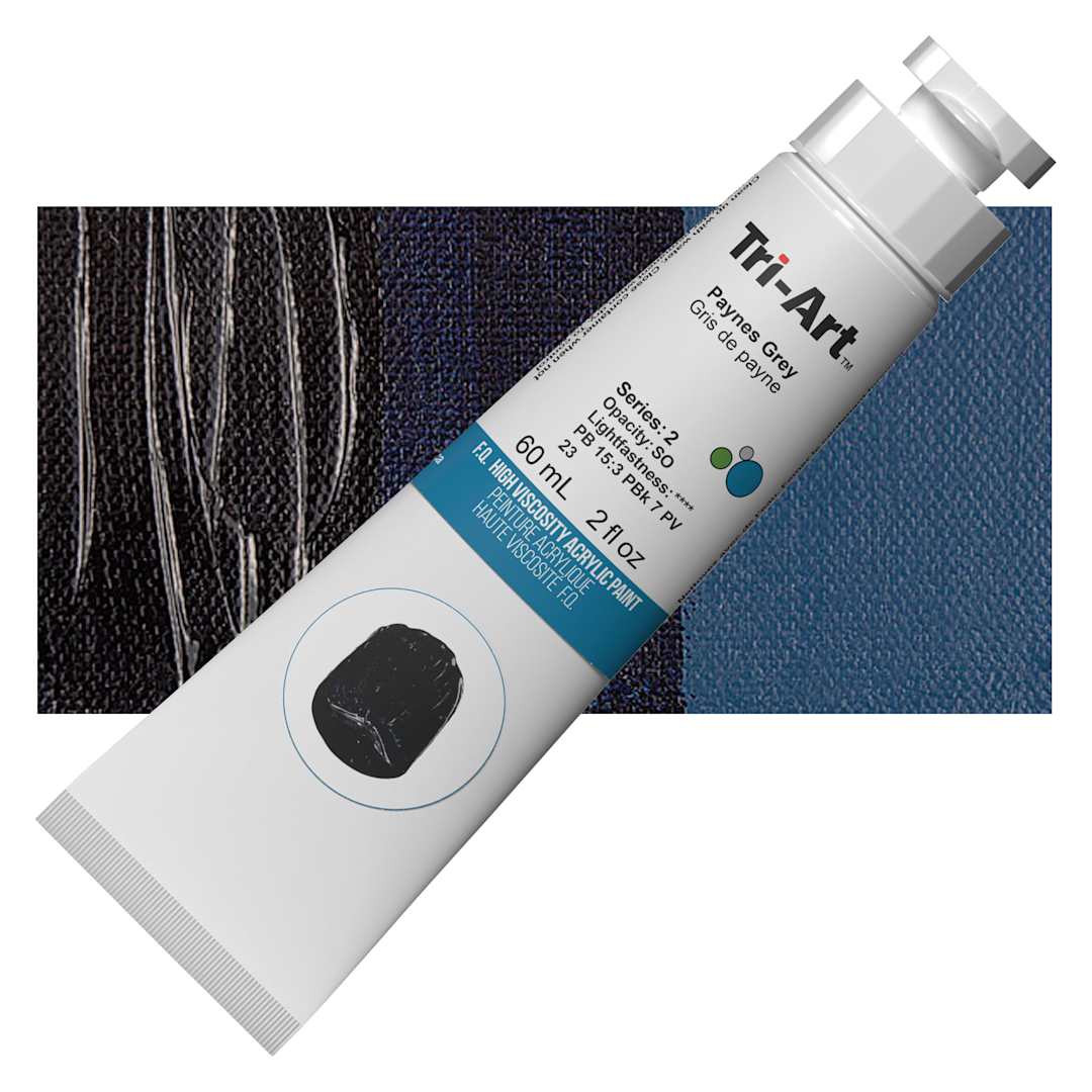 Open in modal - Tri-Art High Viscosity Artist Acrylic - Payne's Gray, 60 ml tube and swatch