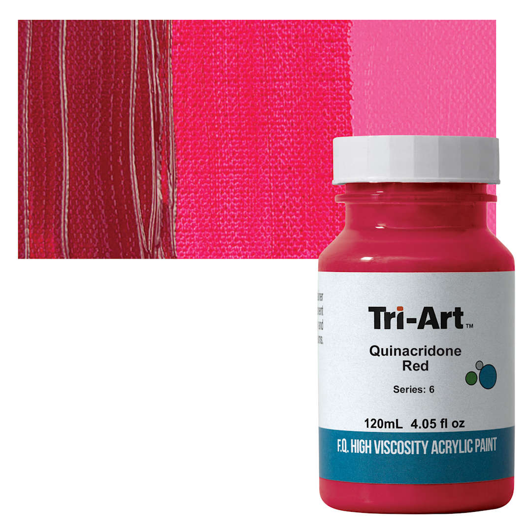 Open in modal - Tri-Art High Viscosity Artist Acrylic - Quinacridone Red, 120 ml jar and swatch