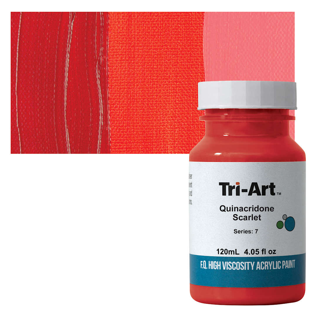 Open in modal - Tri-Art High Viscosity Artist Acrylic - Quinacridone Scarlet, 120 ml jar and swatch