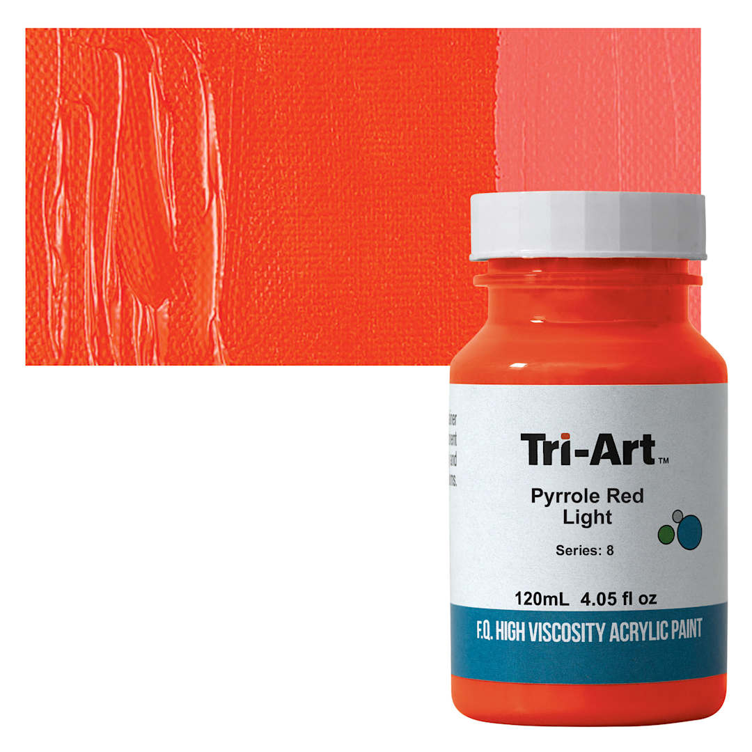 Open in modal - Tri-Art High Viscosity Artist Acrylic - Pyrrole Red Light, 120 ml jar and swatch