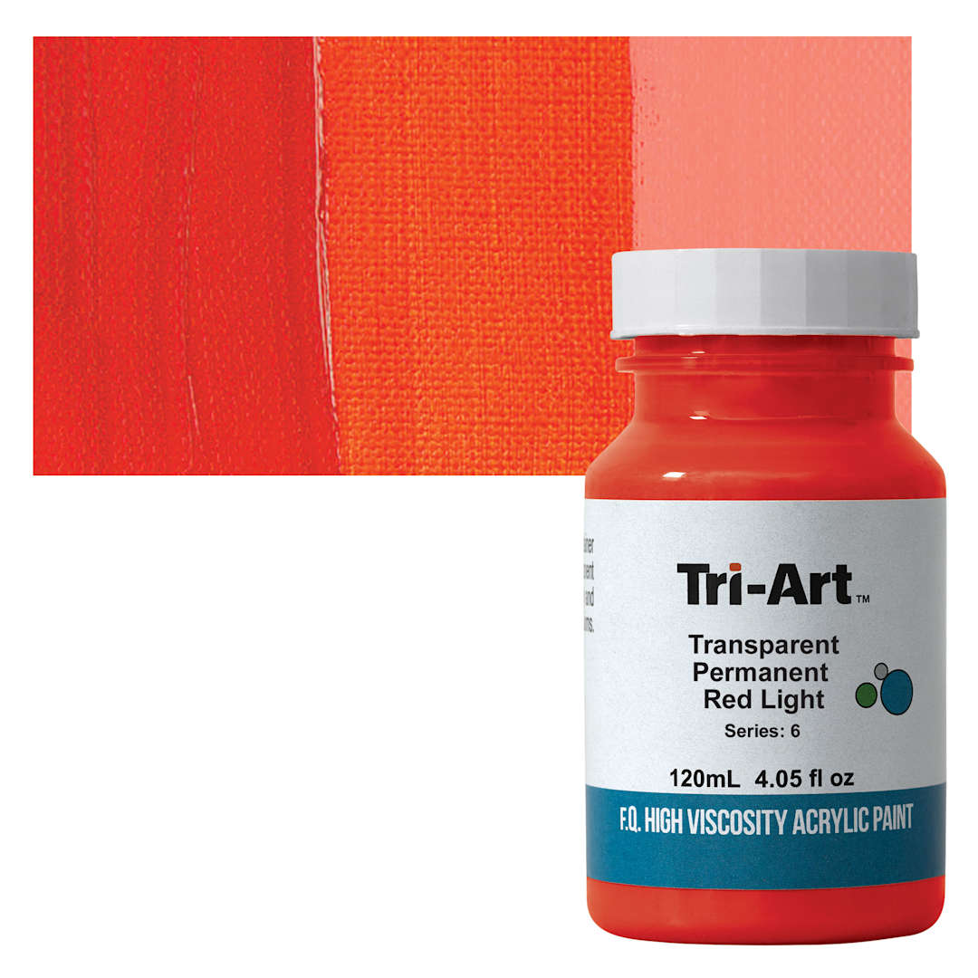 Open in modal - Tri-Art High Viscosity Artist Acrylic - Transparent Permanent Red Light, 120 ml jar and swatch