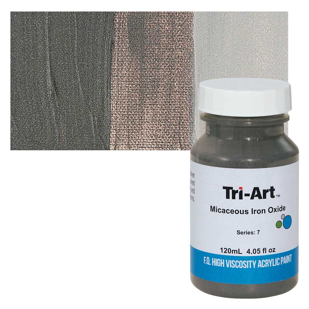 Open in modal - Tri-Art High Viscosity Artist Acrylic - Micaceous Iron Oxide, 120 ml jar and swatch