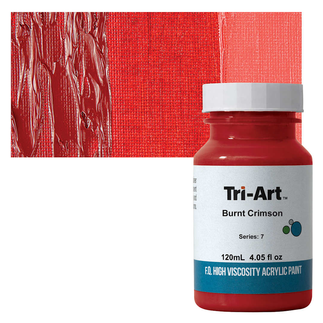 Open in modal - Tri-Art High Viscosity Artist Acrylic - Burnt Crimson, 120 ml jar and swatch