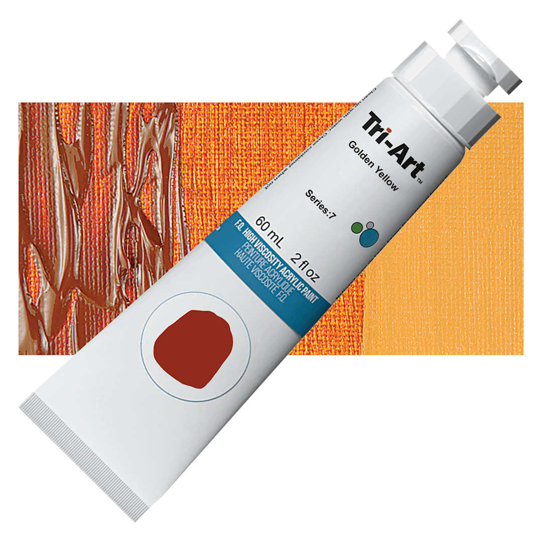 Open in modal - Tri-Art High Viscosity Artist Acrylic - Golden Yellow, 60 ml tube and swatch