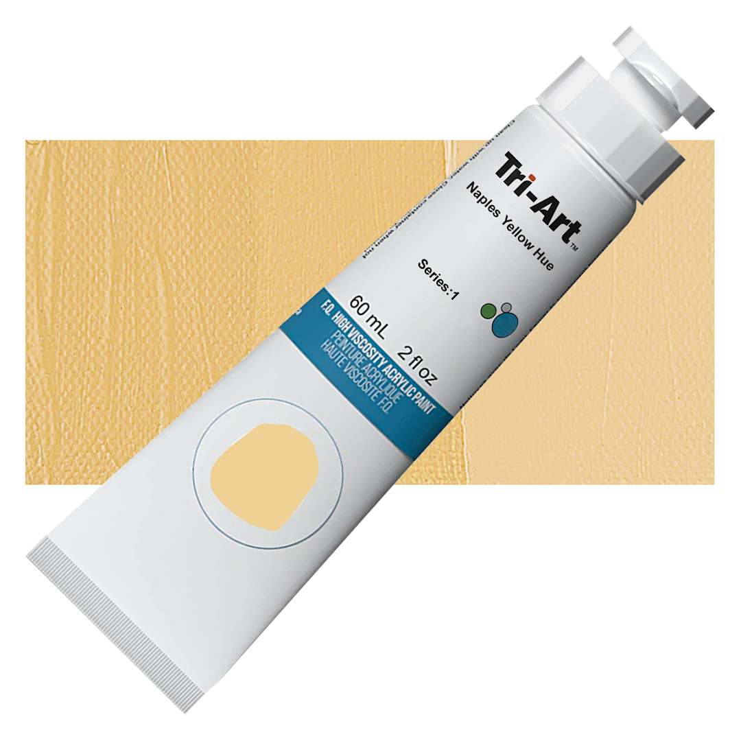 Open in modal - Tri-Art High Viscosity Artist Acrylic - Naples Yellow Hue, 60 ml tube and swatch