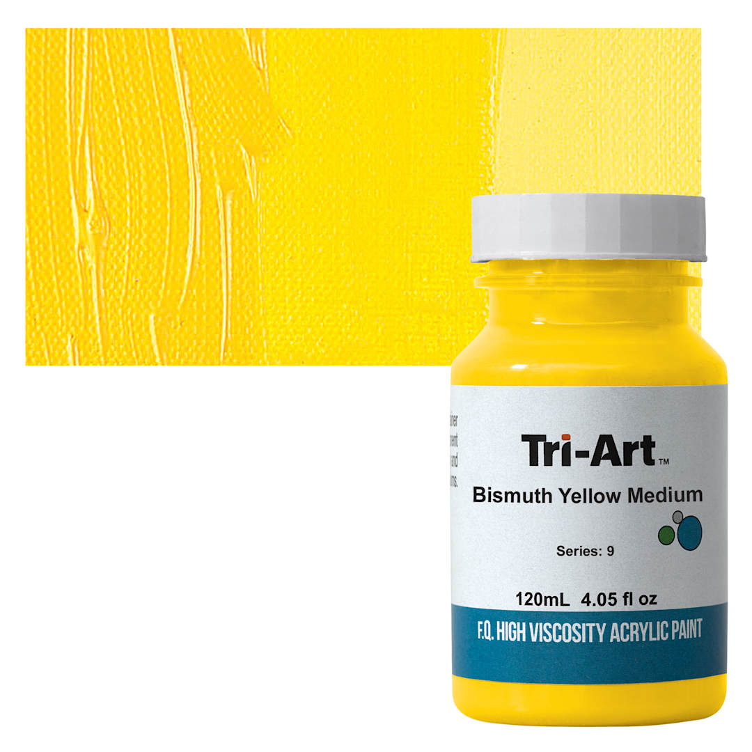 Open in modal - Tri-Art High Viscosity Artist Acrylic - Bismuth Yellow Medium, 120 ml jar and swatch