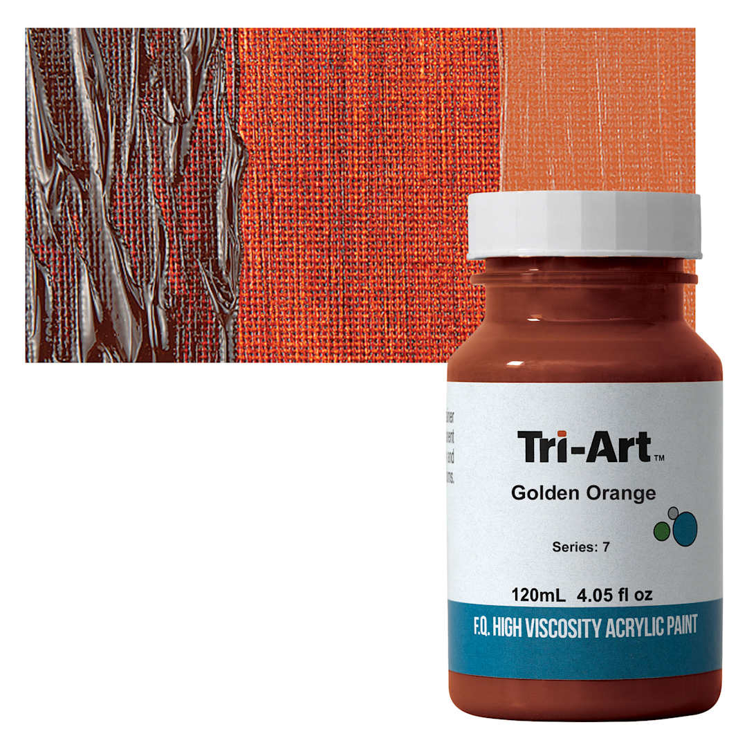 Open in modal - Tri-Art High Viscosity Artist Acrylic - Golden Orange, 120 ml jar and swatch