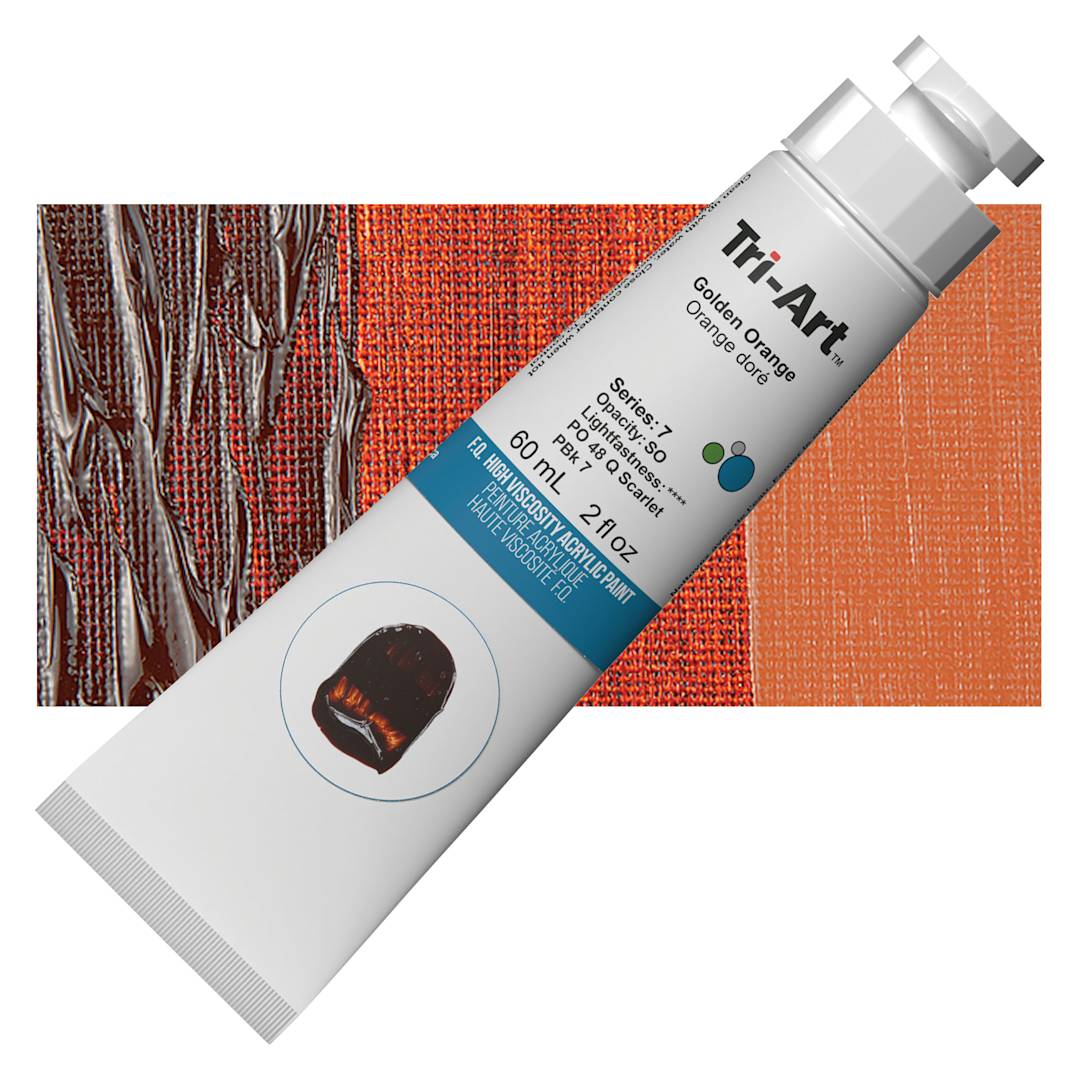 Open in modal - Tri-Art High Viscosity Artist Acrylic - Golden Orange, 60 ml tube and swatch