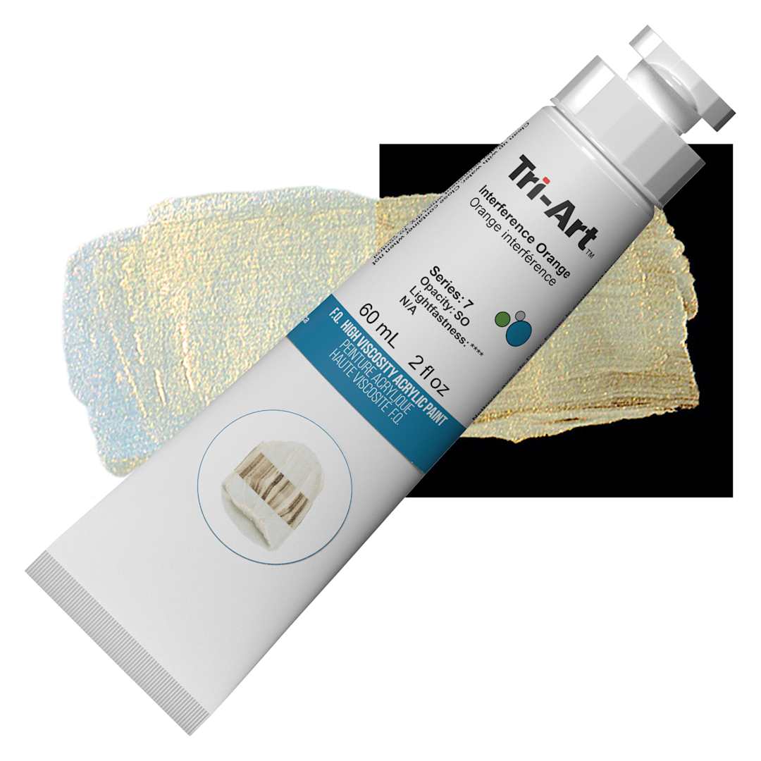 Open in modal - Tri-Art High Viscosity Artist Acrylic - Interference Orange, 60 ml tube and swatch