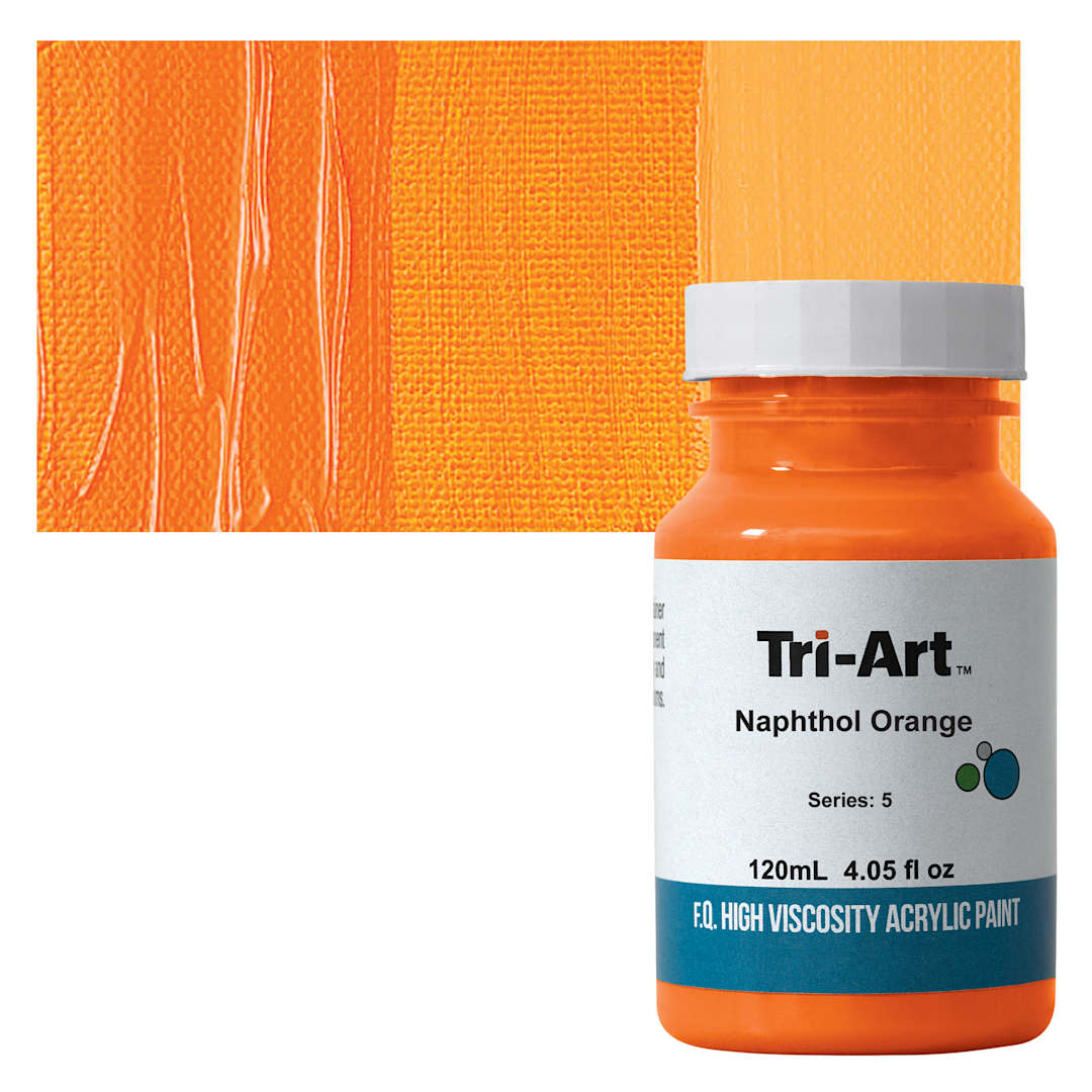 Open in modal - Tri-Art High Viscosity Artist Acrylic - Naphthol Orange, 120 ml jar and swatch