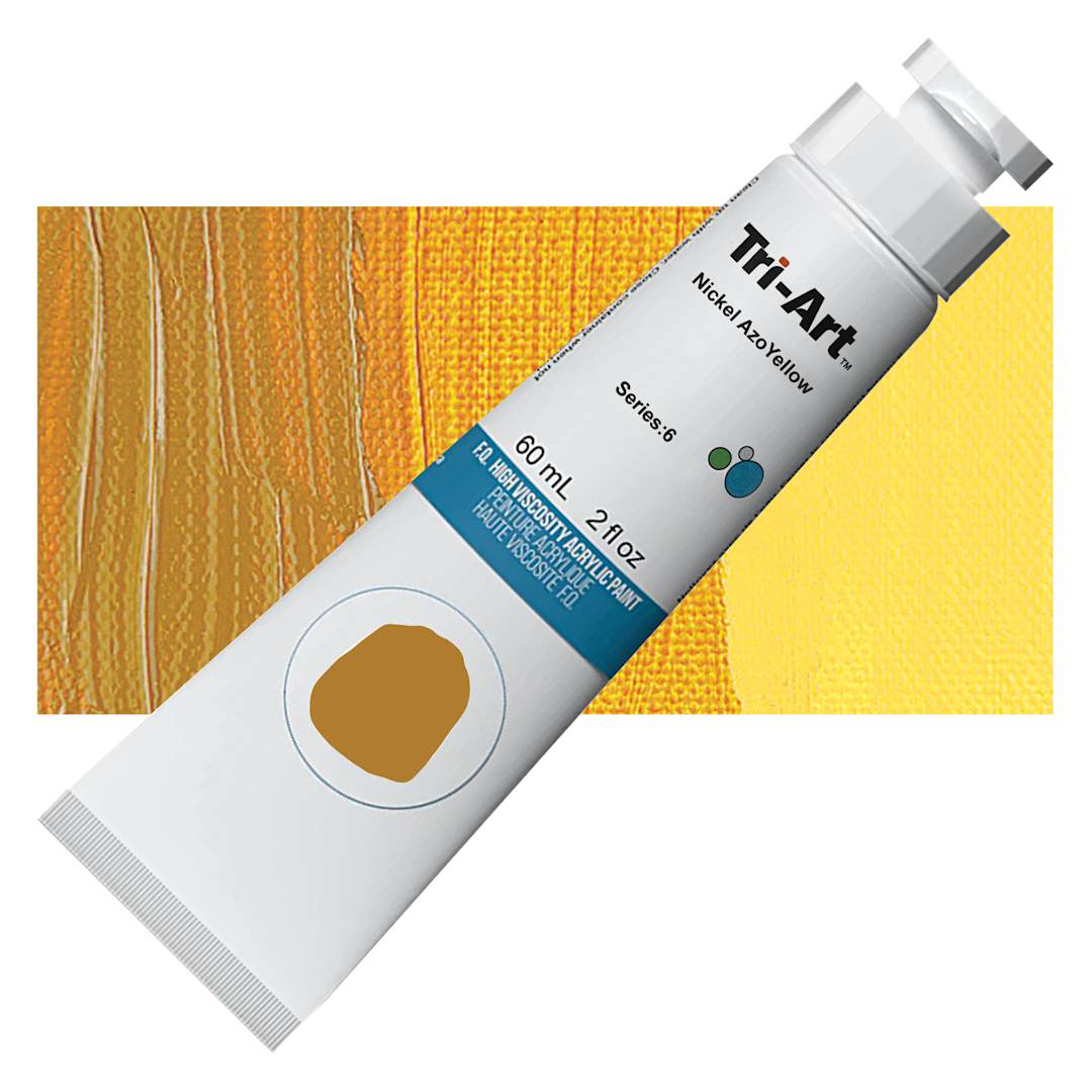 Open in modal - Tri-Art High Viscosity Artist Acrylic - Nickel Azo Yellow, 60 ml tube and swatch