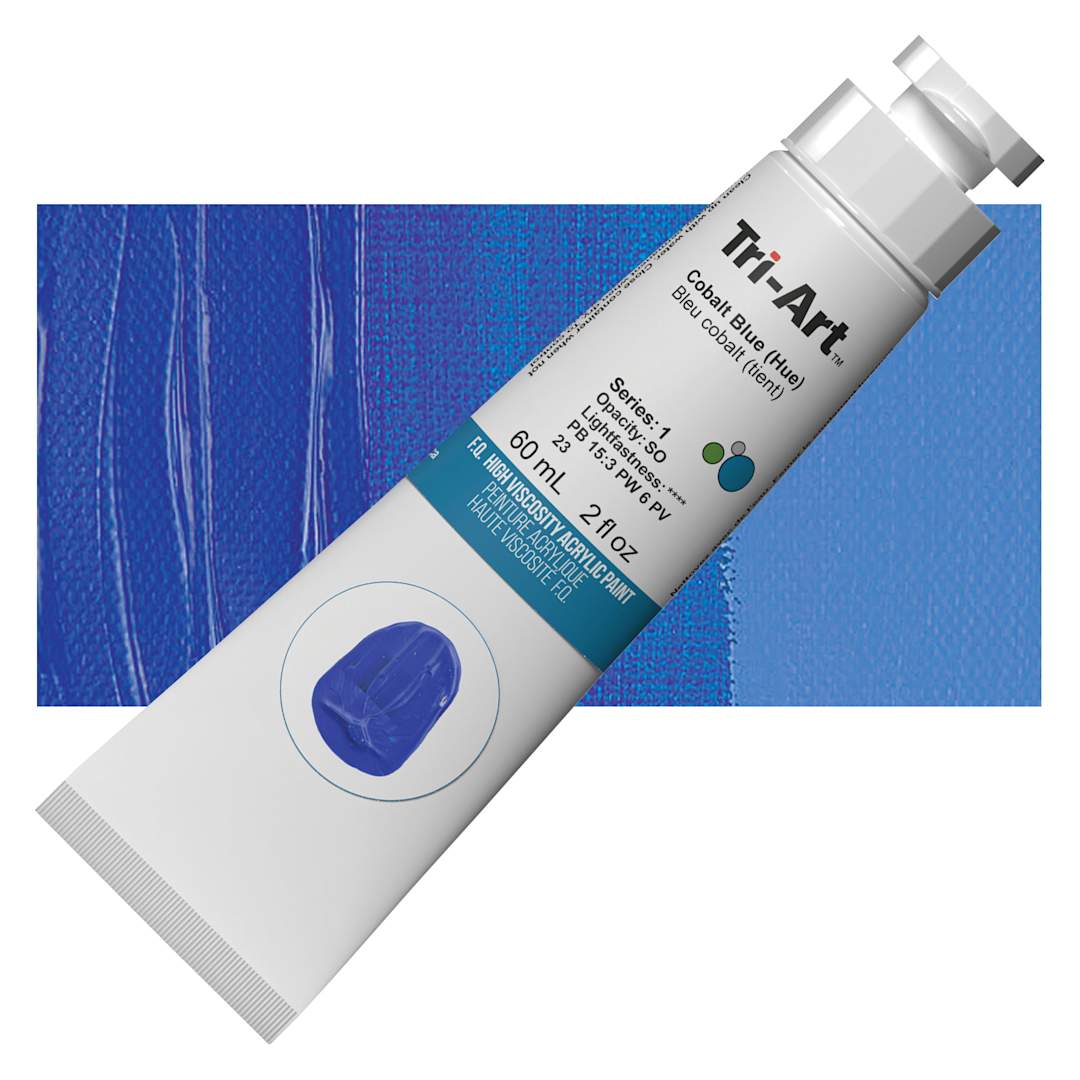 Open in modal - Tri-Art High Viscosity Artist Acrylic - Cobalt Blue (Hue), 60 ml tube and swatch