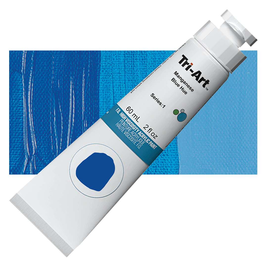 Open in modal - Tri-Art High Viscosity Artist Acrylic - Manganese Blue Hue, 60 ml tube and swatch