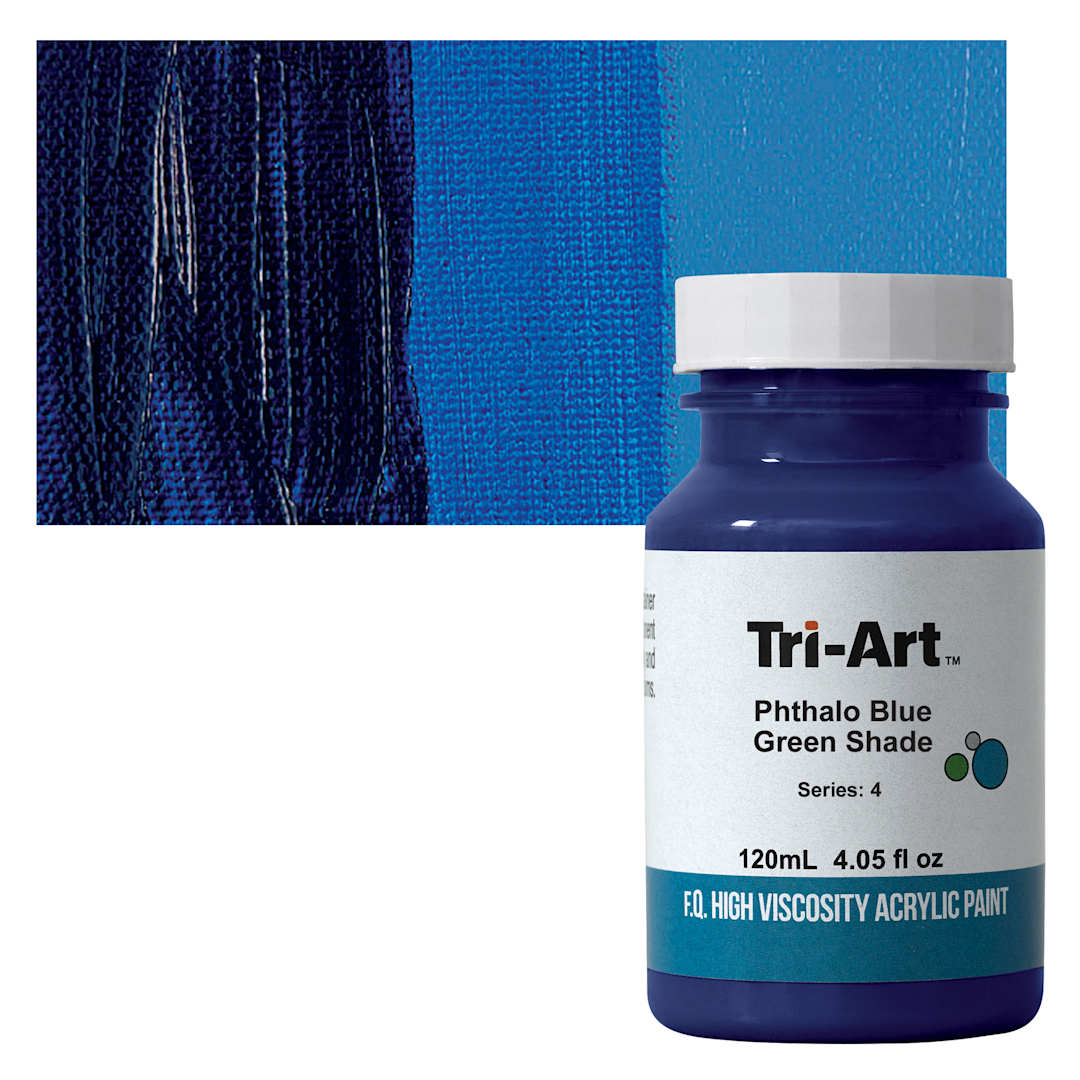 Open in modal - Tri-Art High Viscosity Artist Acrylic - Phthalo Blue Green Shade, 120 ml jar and swatch