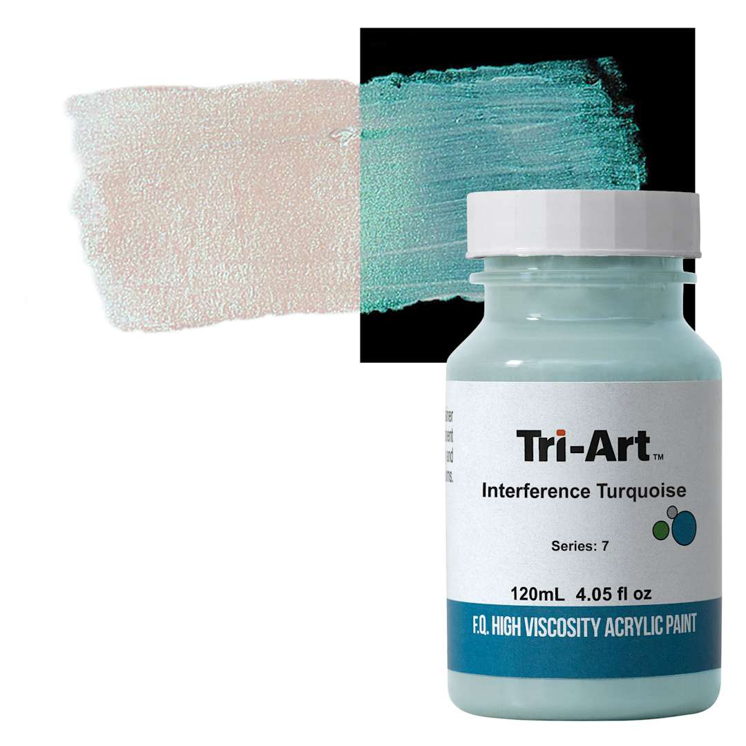 Open in modal - Tri-Art High Viscosity Artist Acrylic - Interference Turquoise, 120 ml jar and swatch