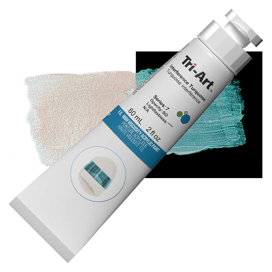 Open in modal - Tri-Art High Viscosity Artist Acrylic - Interference Turquoise, 60 ml tube and swatch