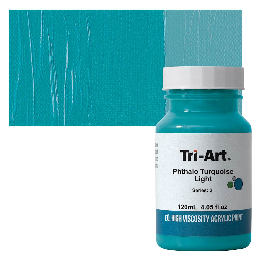 Open in modal - Tri-Art High Viscosity Artist Acrylic - Phthalo Turquoise Light, 120 ml jar and swatch