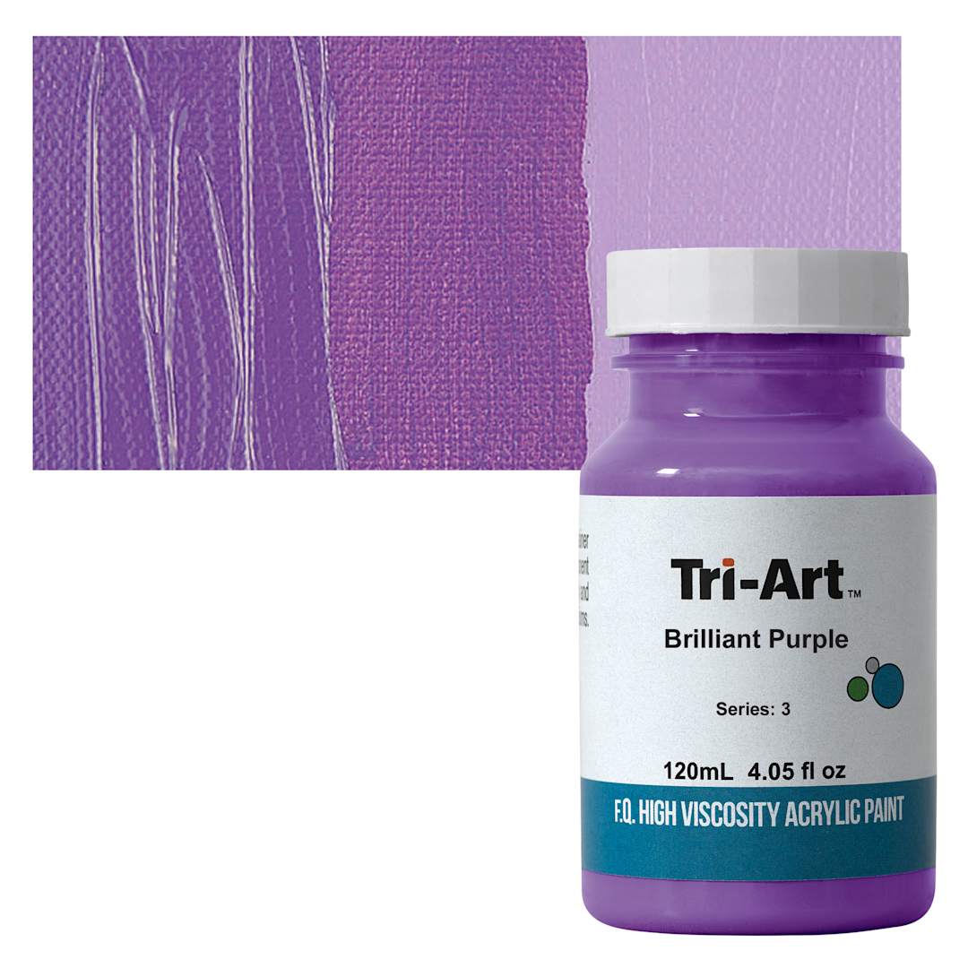 Open in modal - Tri-Art High Viscosity Artist Acrylic - Brilliant Purple, 120 ml jar and swatch