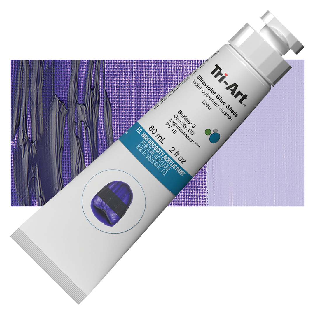 Open in modal - Tri-Art High Viscosity Artist Acrylic - Ultramarine Violet Blue Shade, 60 ml tube and swatch