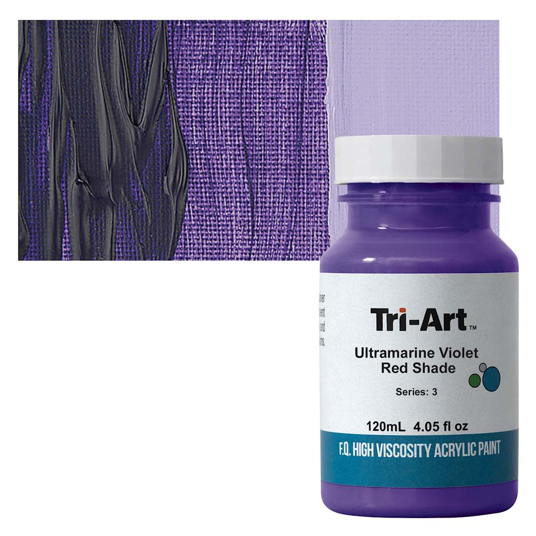 Open in modal - Tri-Art High Viscosity Artist Acrylic - Ultramarine Violet Red Shade, 120 ml jar and swatch