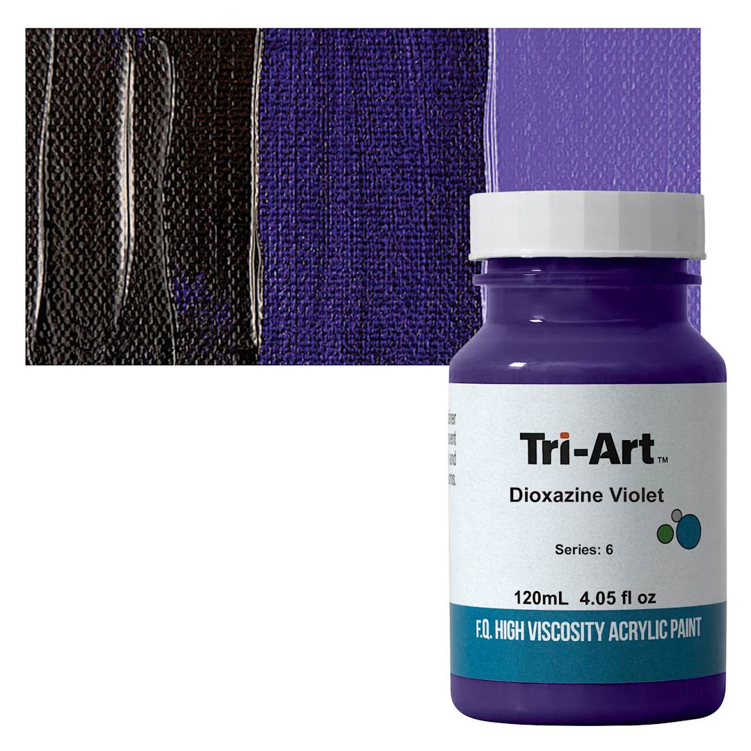 Open in modal - Tri-Art High Viscosity Artist Acrylic - Dioxazine Violet, 120 ml jar and swatch