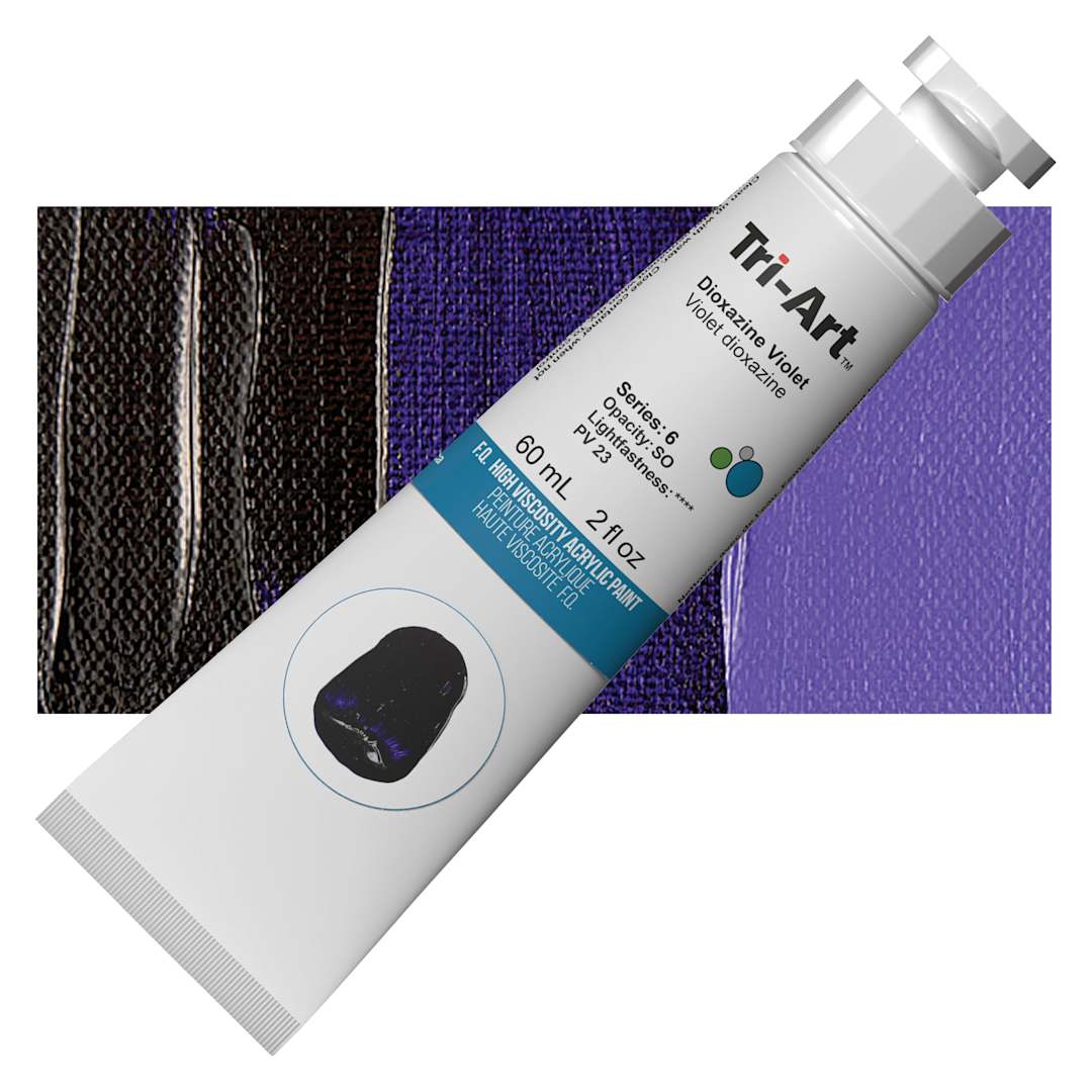 Open in modal - Tri-Art High Viscosity Artist Acrylic - Dioxazine Violet, 60 ml tube and swatch