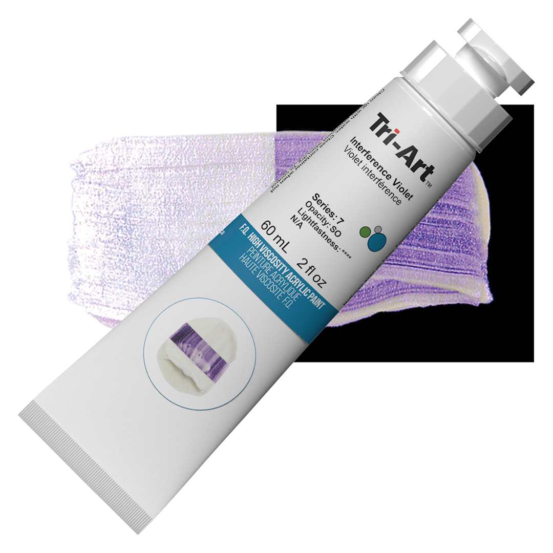 Open in modal - Tri-Art High Viscosity Artist Acrylic - Interference Violet, 60 ml tube and swatch