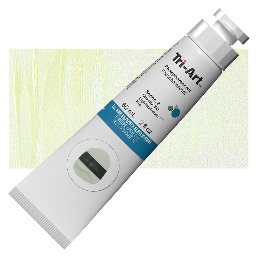 Open in modal - Tri-Art High Viscosity Artist Acrylic - Phosphorescent, 60 ml tube and swatch