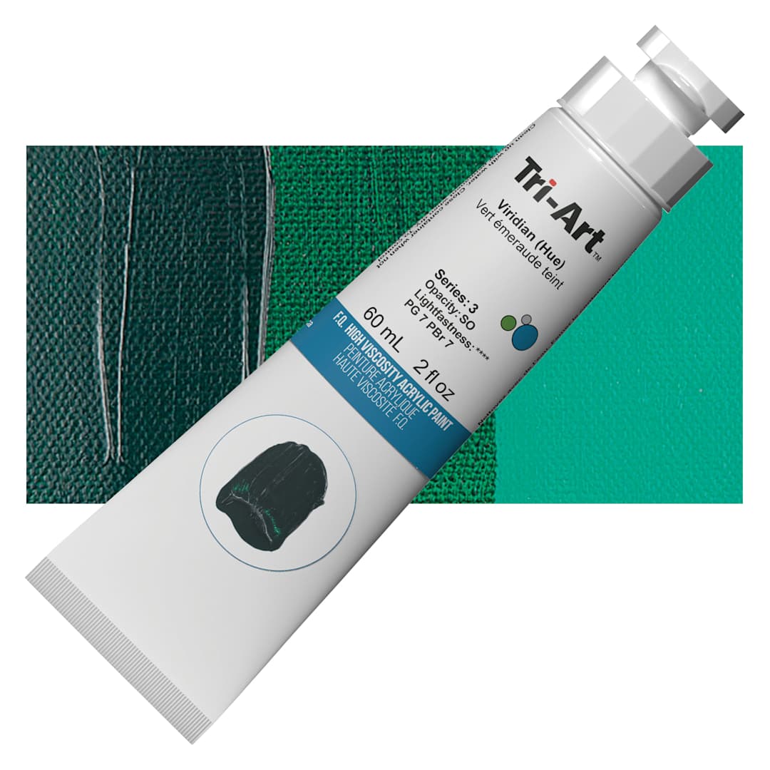 Open in modal - Tri-Art High Viscosity Artist Acrylic - Viridian Hue, 60 ml tube and swatch