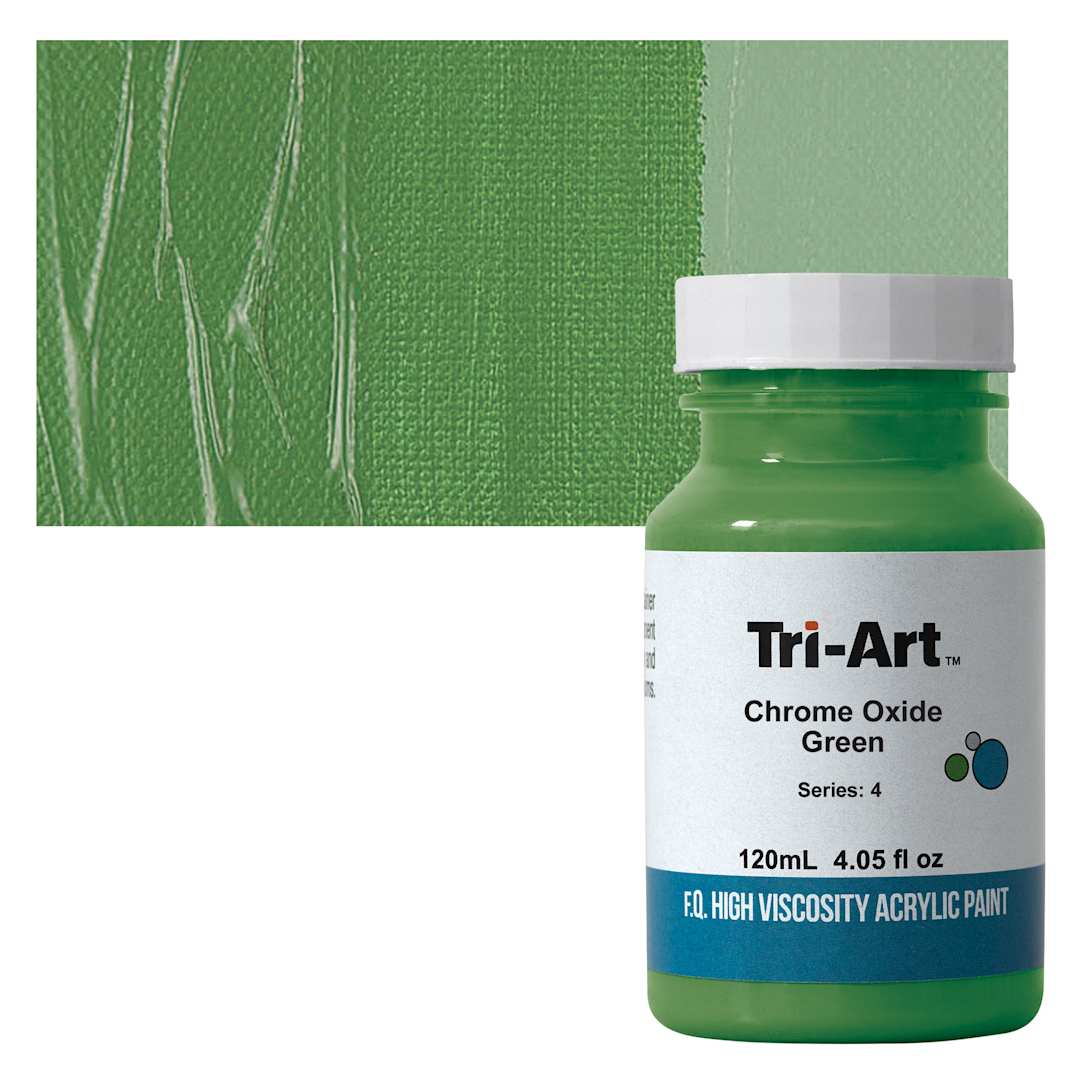 Open in modal - Tri-Art High Viscosity Artist Acrylic - Chromium Oxide Green, 120 ml jar and swatch