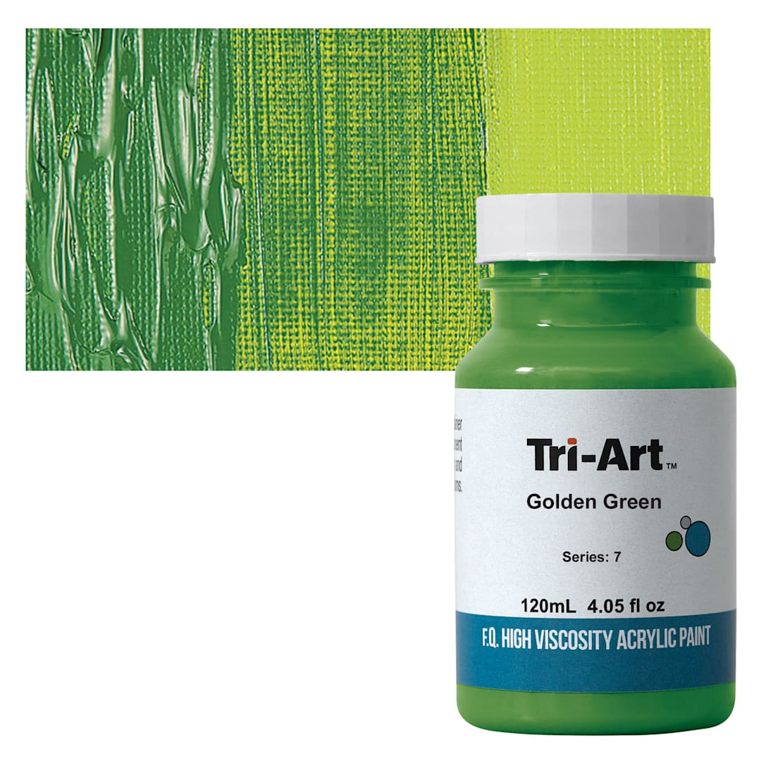 Open in modal - Tri-Art High Viscosity Artist Acrylic - Golden Green, 120 ml jar and swatch