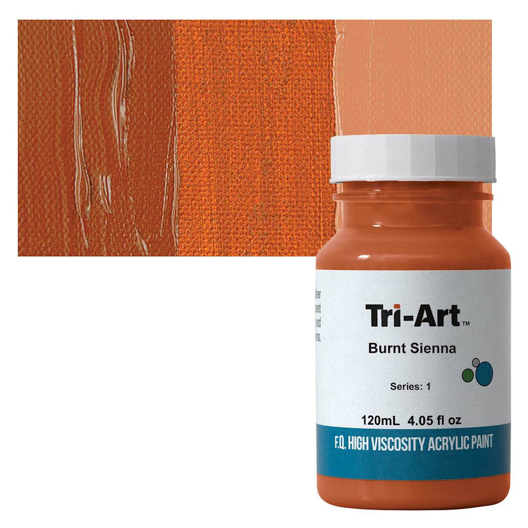 Open in modal - Tri-Art High Viscosity Artist Acrylic - Burnt Sienna, 120 ml jar and swatch
