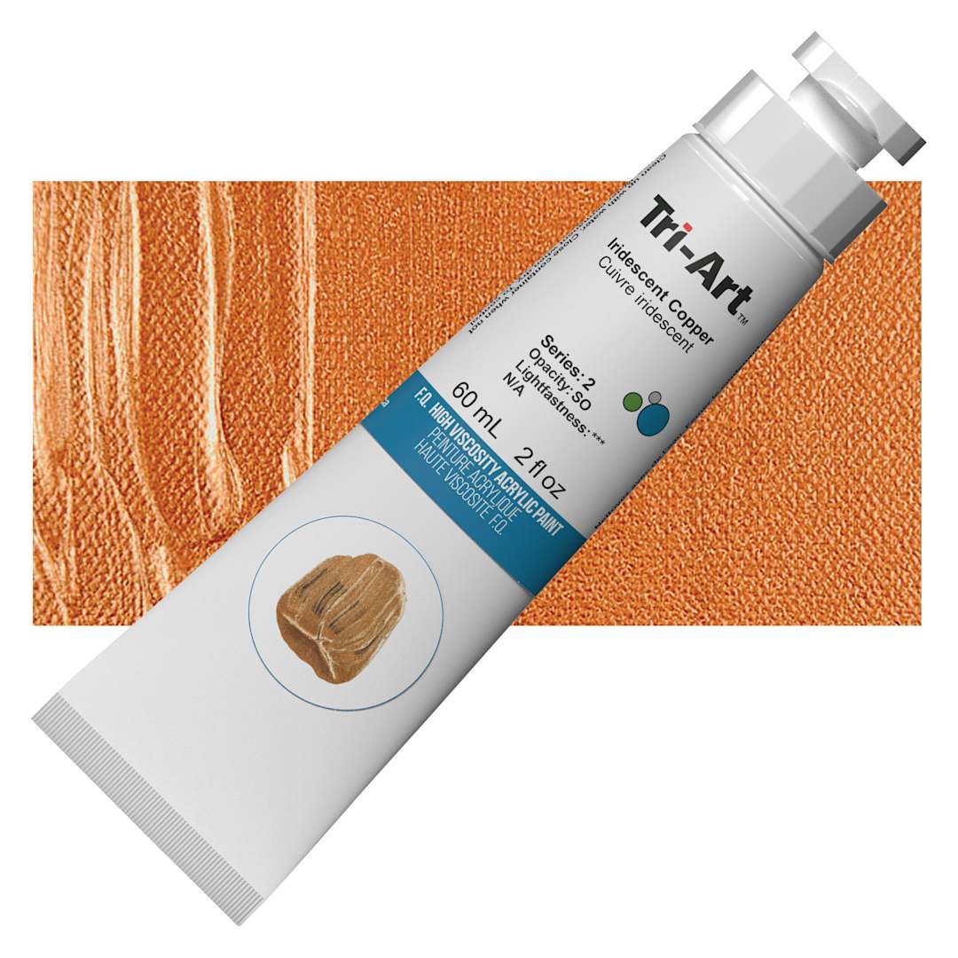 Open in modal - Tri-Art High Viscosity Artist Acrylic - Iridescent Copper, 60 ml tube and swatch