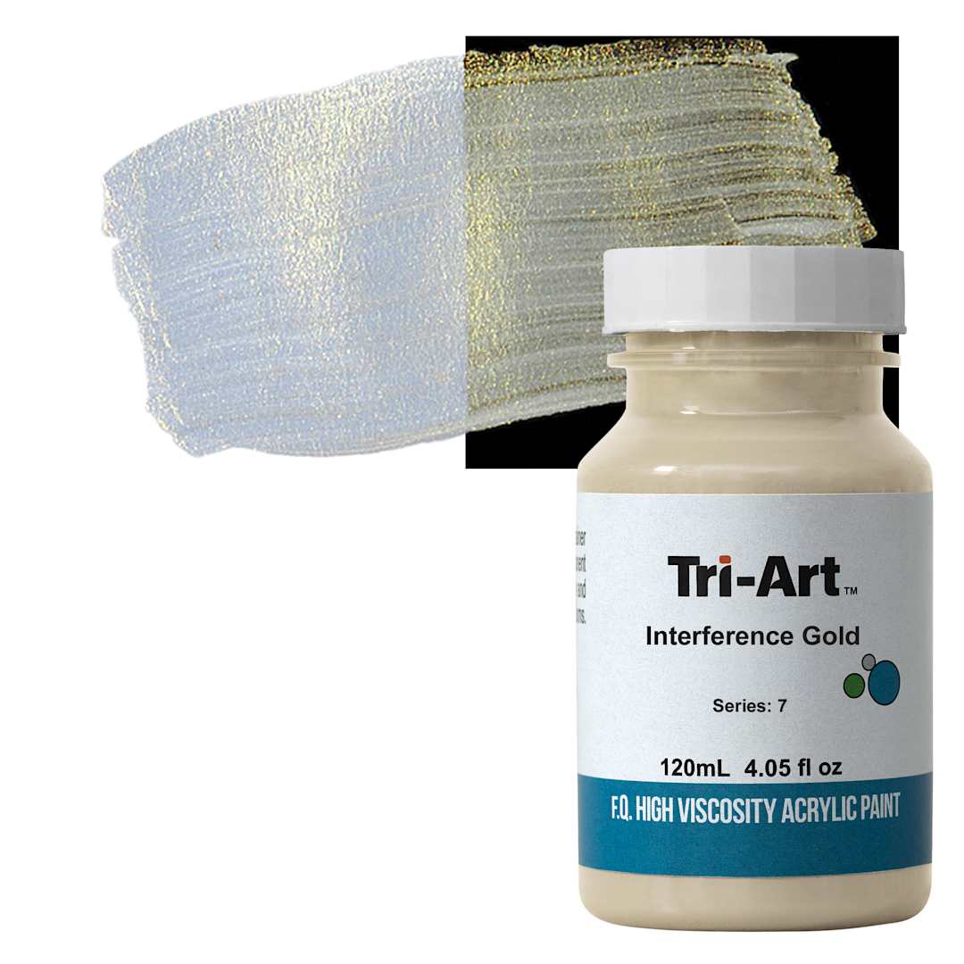Open in modal - Tri-Art High Viscosity Artist Acrylic - Interference Gold, 120 ml jar and swatch