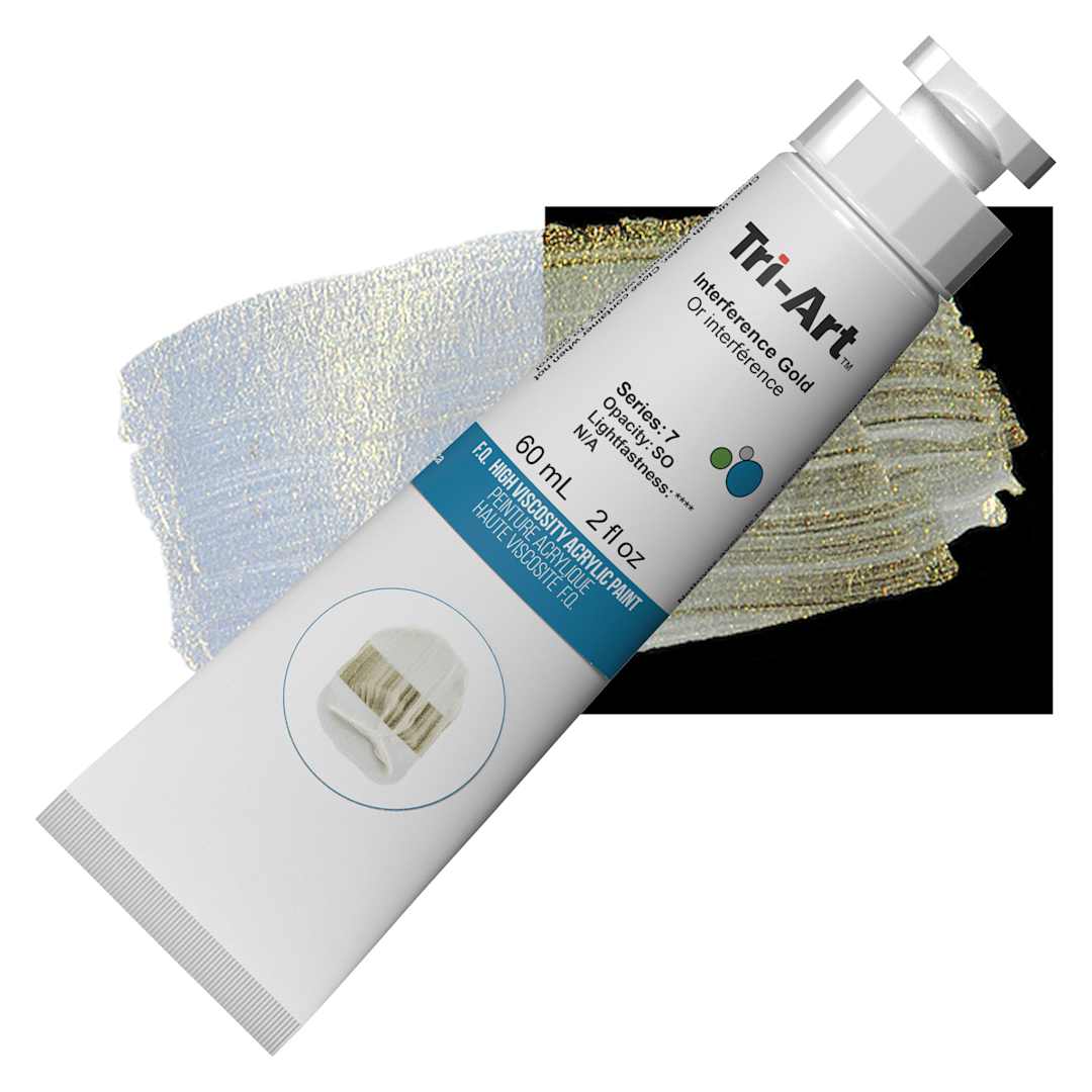 Open in modal - Tri-Art High Viscosity Artist Acrylic - Interference Gold, 60 ml tube and swatch