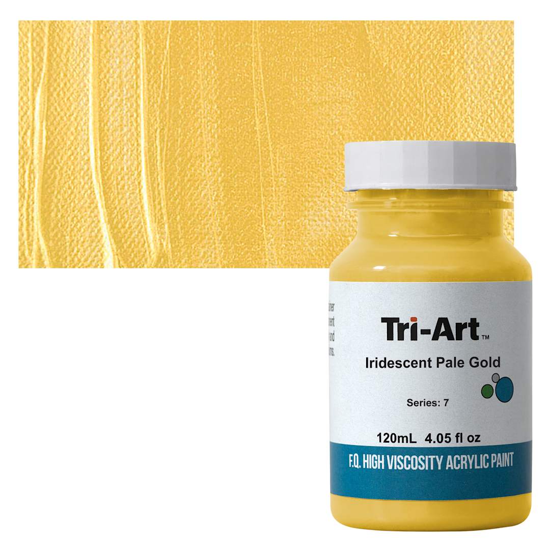 Open in modal - Tri-Art High Viscosity Artist Acrylic - Iridescent Pale Gold, 120 ml jar and swatch