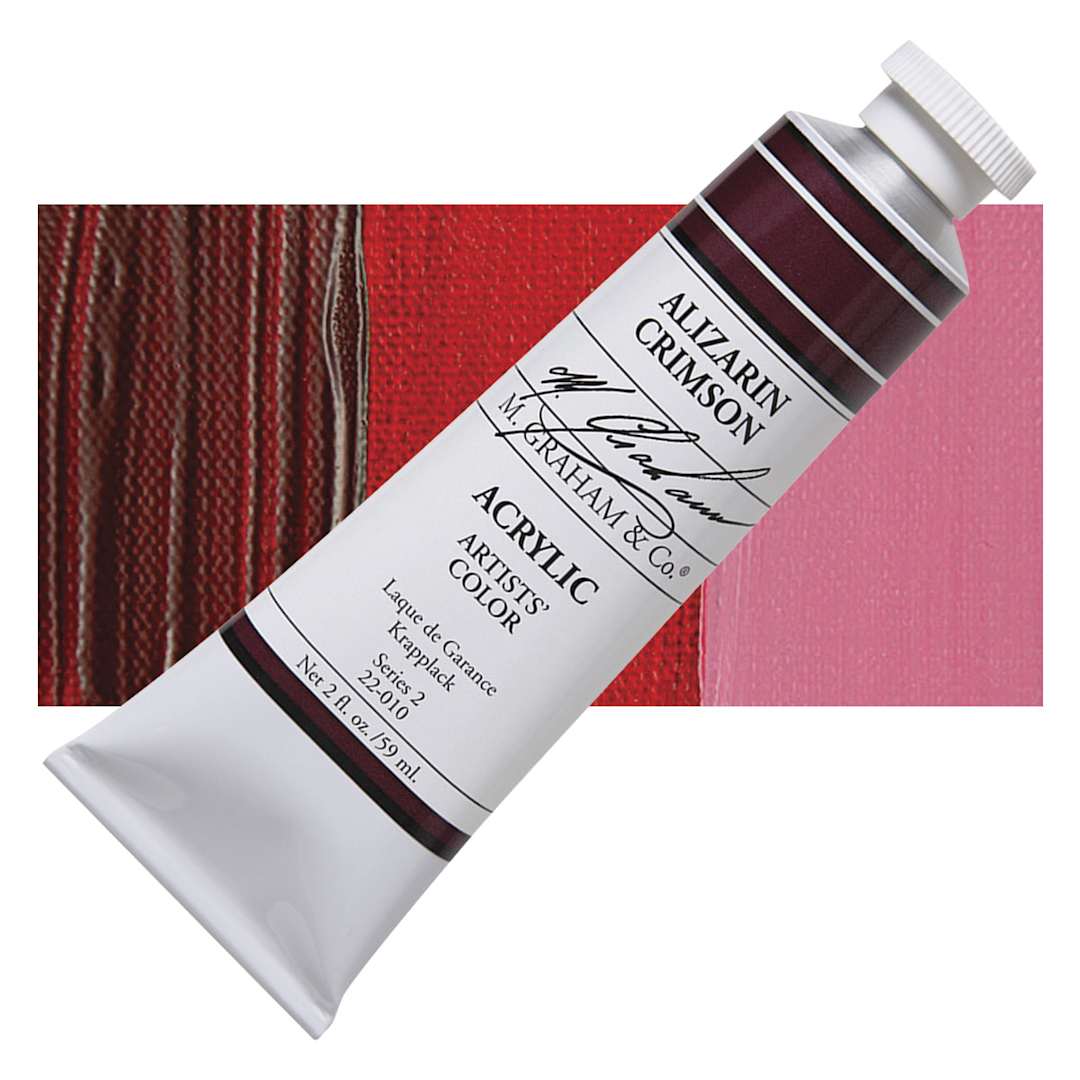 Open in modal - M. Graham Artists' Acrylic - Alizarin Crimson, 2 oz tube and swatch
