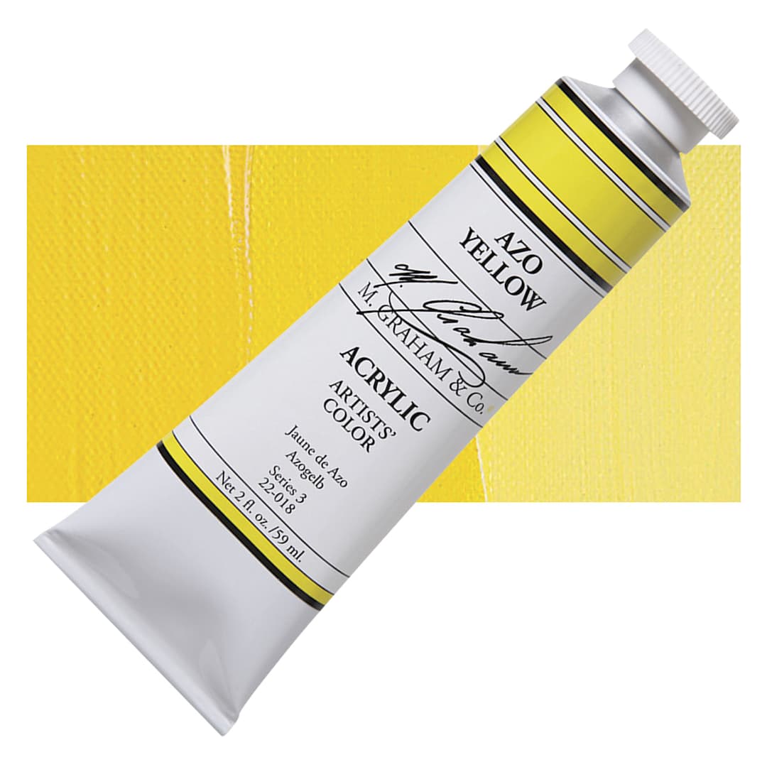 Open in modal - M. Graham Artists' Acrylic - Azo Yellow, 2 oz tube and swatch