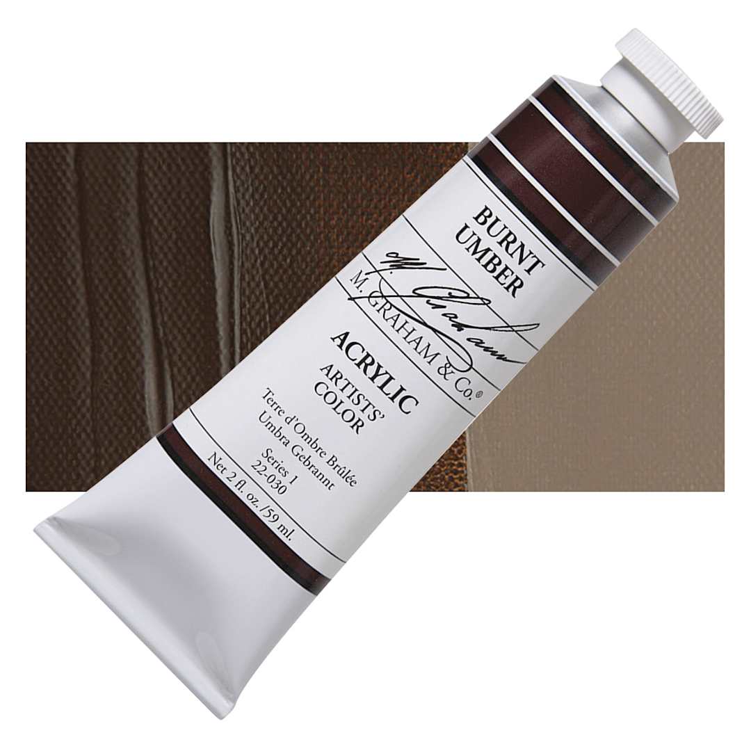 Open in modal - M. Graham Artists' Acrylic - Burnt Umber, 2 oz tube and swatch