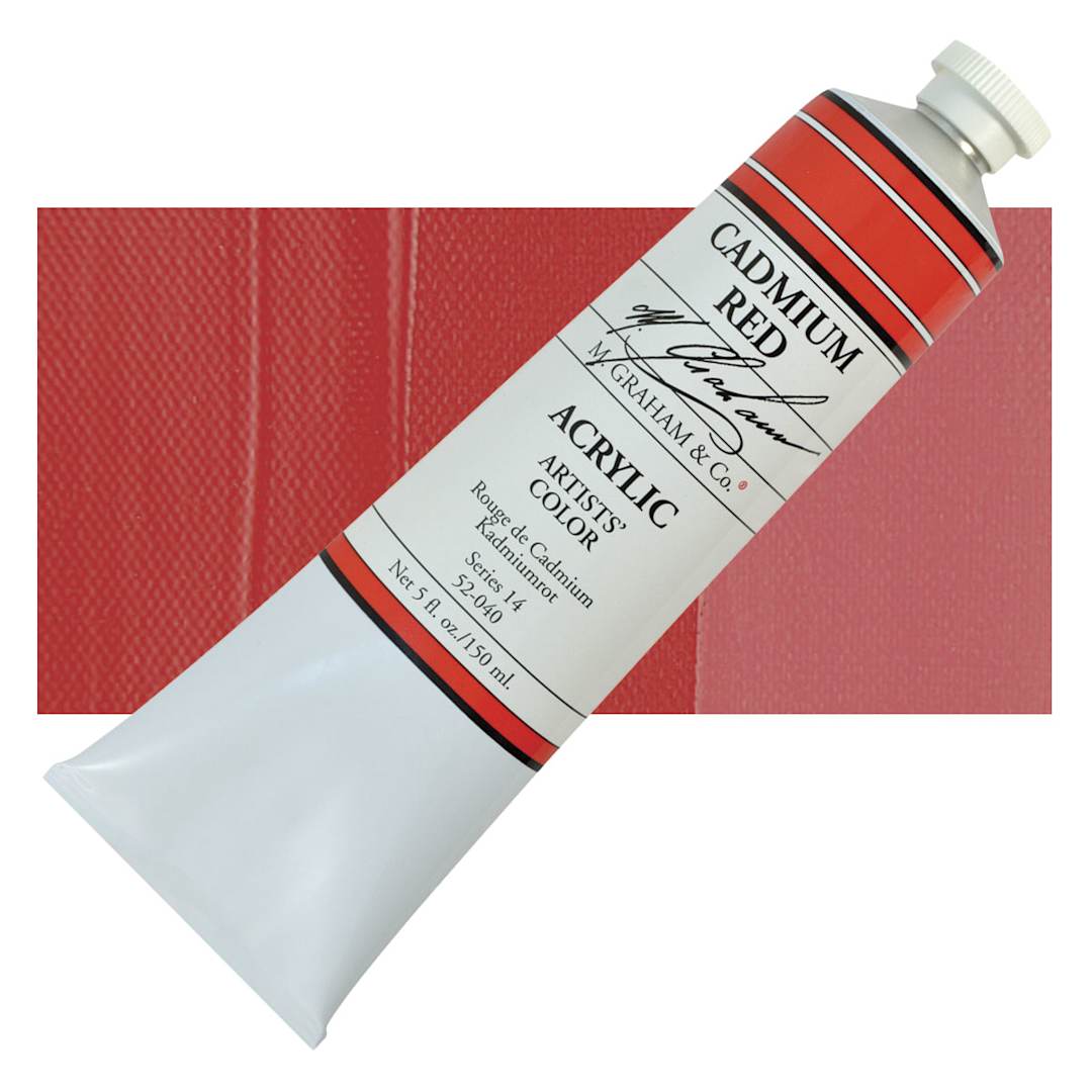 Open in modal - M. Graham Artists' Acrylic - Cadmium Red, 5 oz Tube and swatch