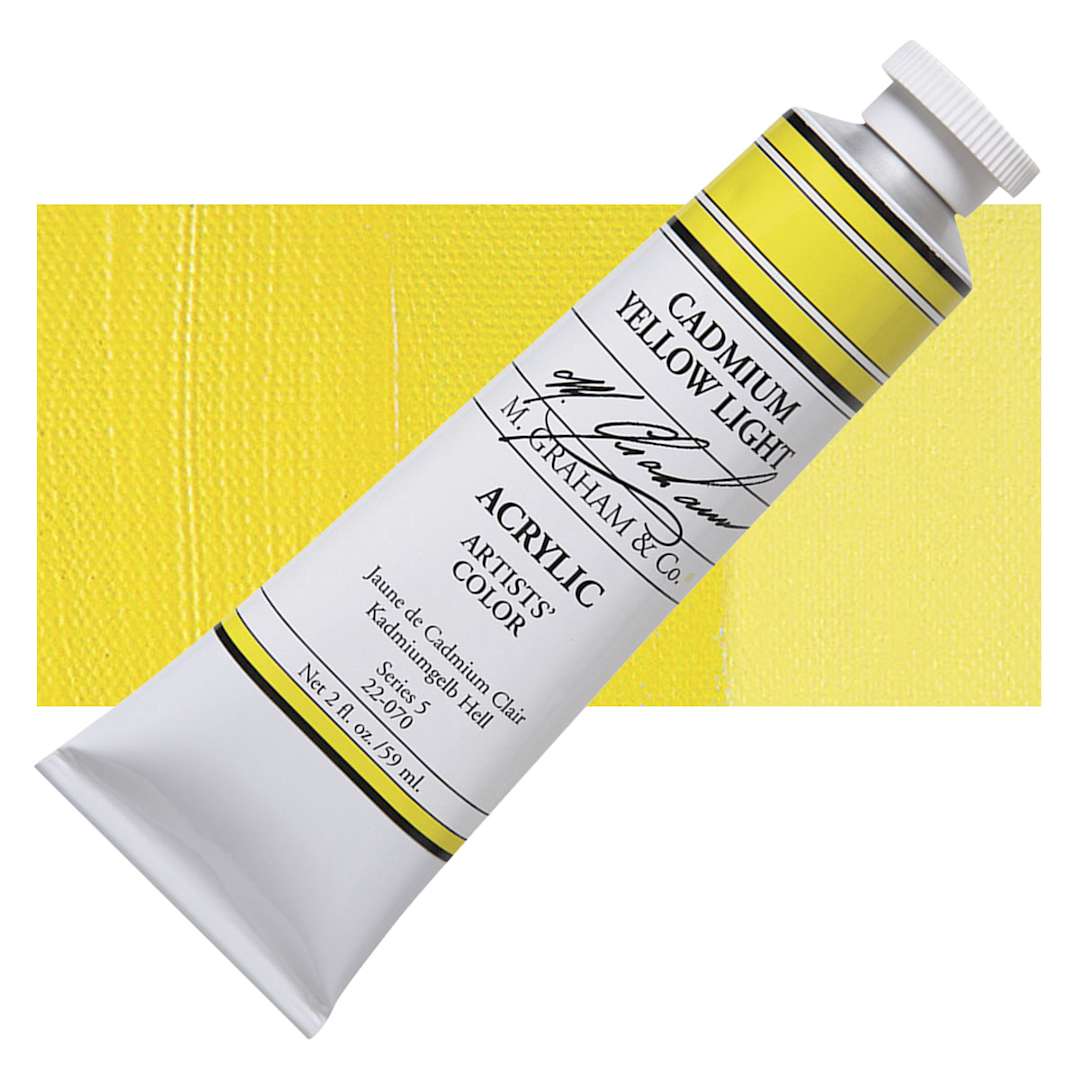Open in modal - M. Graham Artists' Acrylic - Cadmium Yellow Light, 2 oz tube and swatch