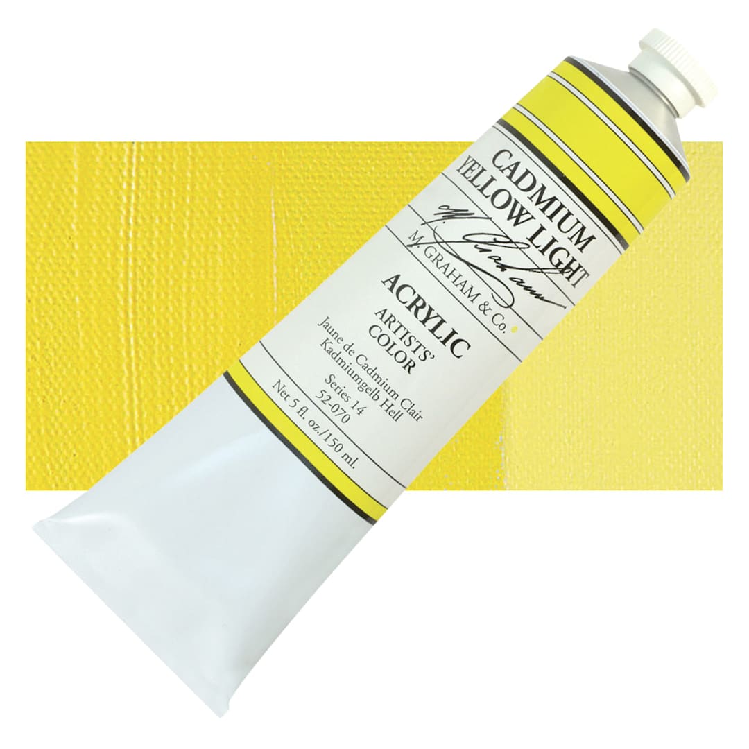 Open in modal - M. Graham Artists' Acrylic - Cadmium Yellow Light, 5 oz Tube and swatch