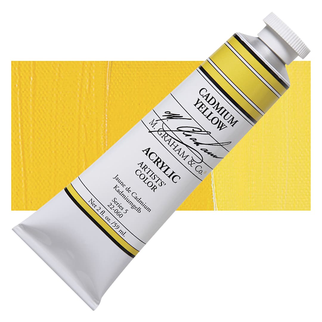 Open in modal - M. Graham Artists' Acrylic - Cadmium Yellow, 2 oz tube and swatch