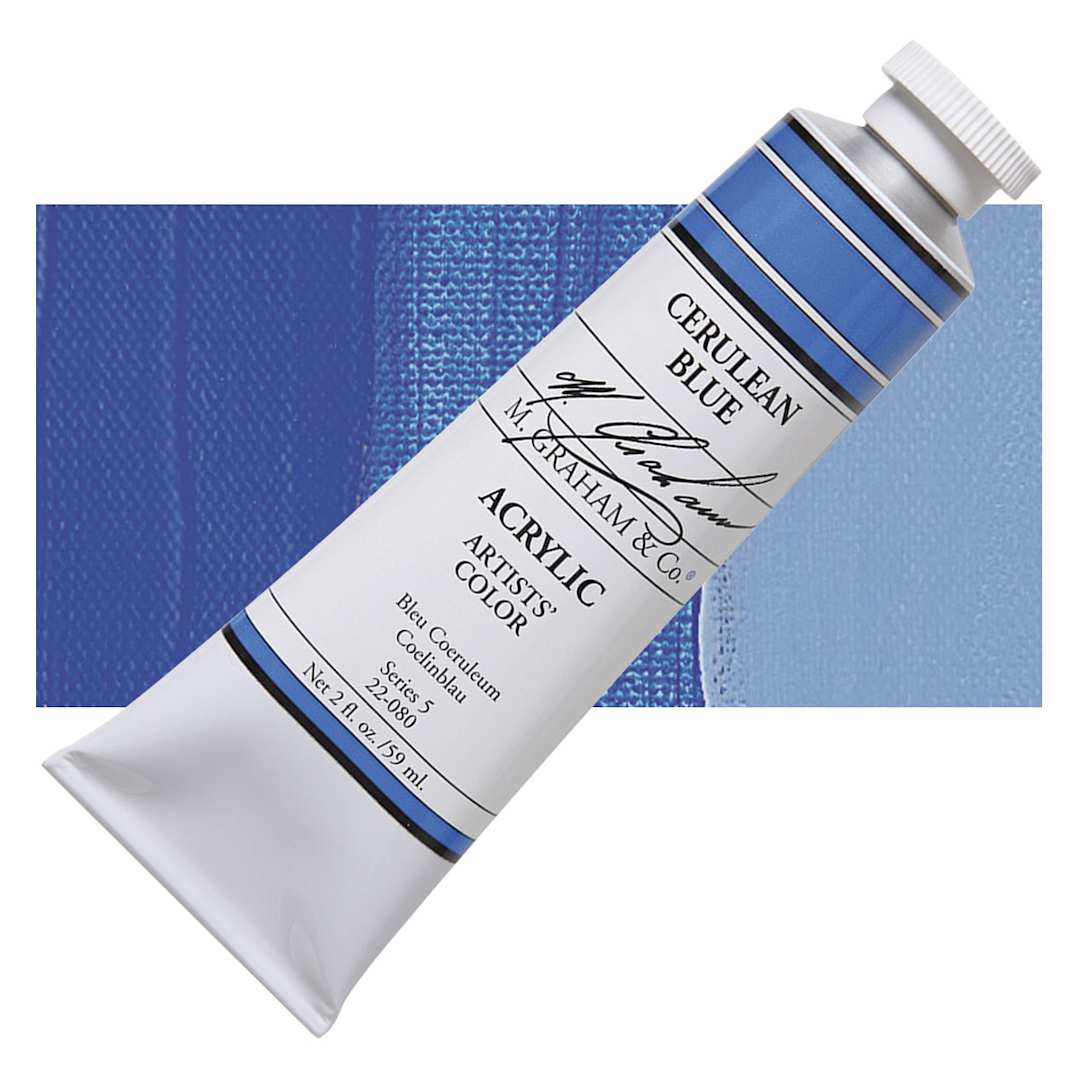 Open in modal - M. Graham Artists' Acrylic - Cerulean Blue, 2 oz tube and swatch