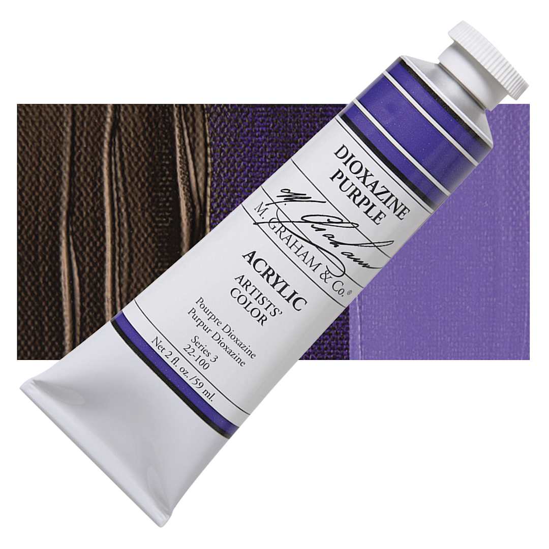 Open in modal - M. Graham Artists' Acrylic - Dioxazine Purple, 2 oz tube and swatch