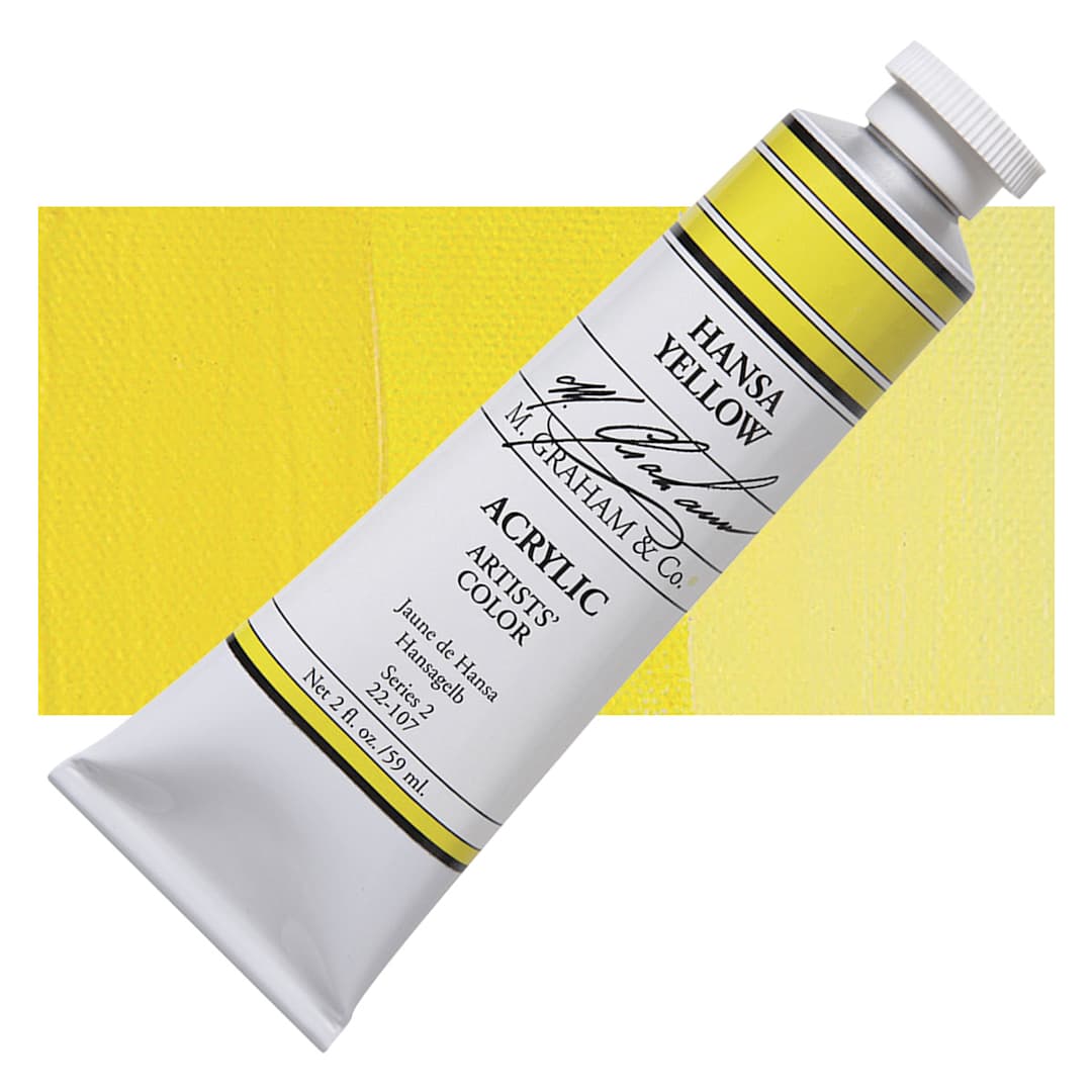 Open in modal - M. Graham Artists' Acrylic - Hansa Yellow, 2 oz tube and swatch