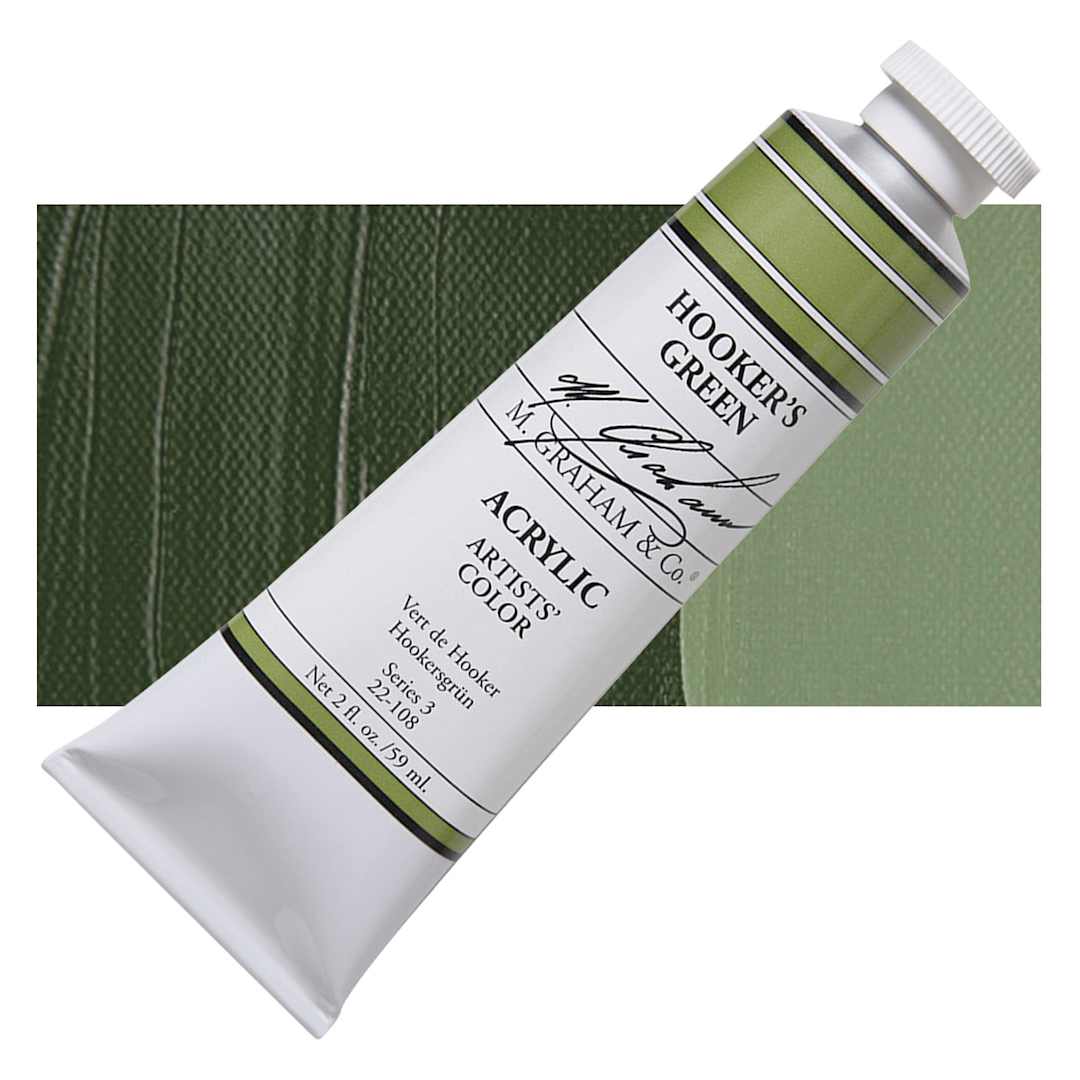 Open in modal - M. Graham Artists' Acrylic - Hooker's Green, 2 oz tube and swatch